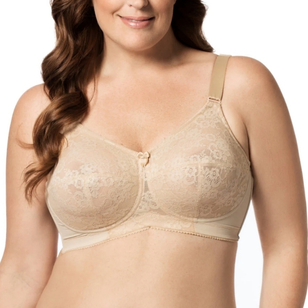 Elila Lace Soft Cup Nude Wireless Lace Comfort Women's Bra - Beige 44E
